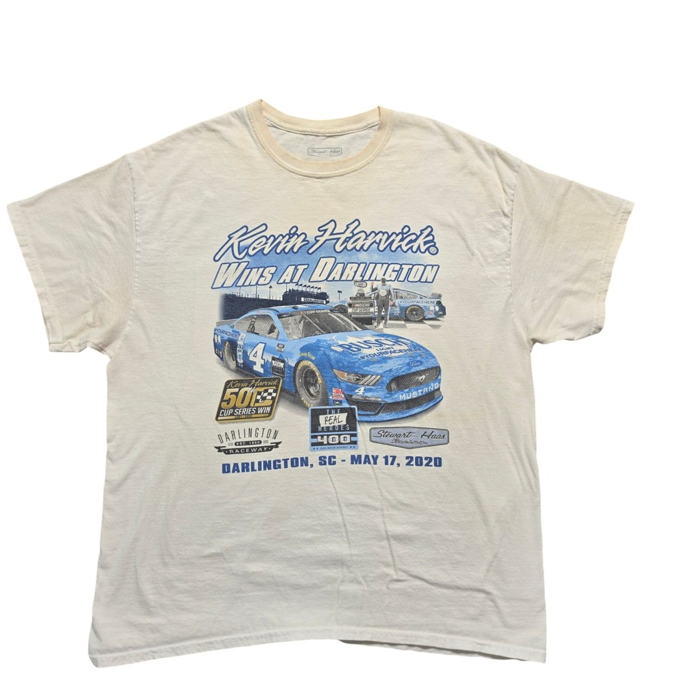 Stewart-Haas Kevin Harvick NASCAR T-Shirt Mens XL Cream 50th Win Darlington